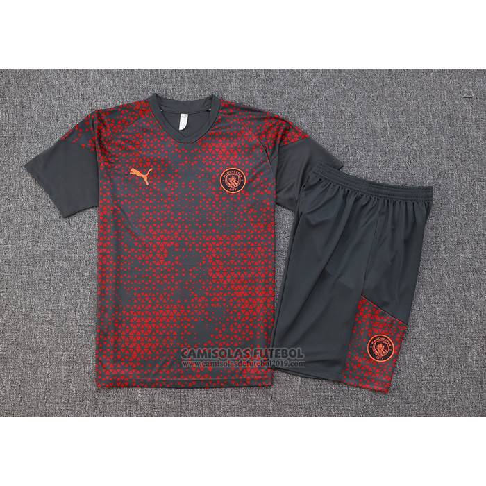 Fato de Treino Manchester City Manga Curta 2023-2024 Vermelho - Calcas Curta